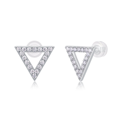 Moissanite Triangle Stud Earrings in S925 Sterling Silver with Platinum Plating