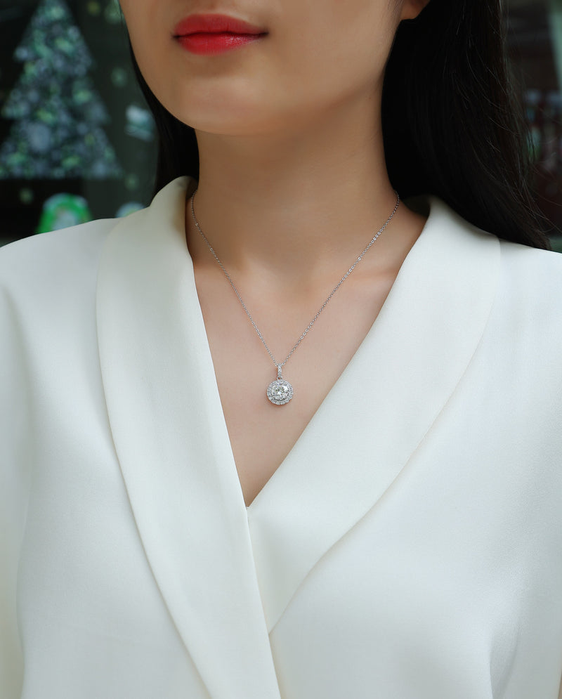 S925 Sterling Silver 2-Carat Moissanite Halo Pendant Necklace Modern & Elegant - 6