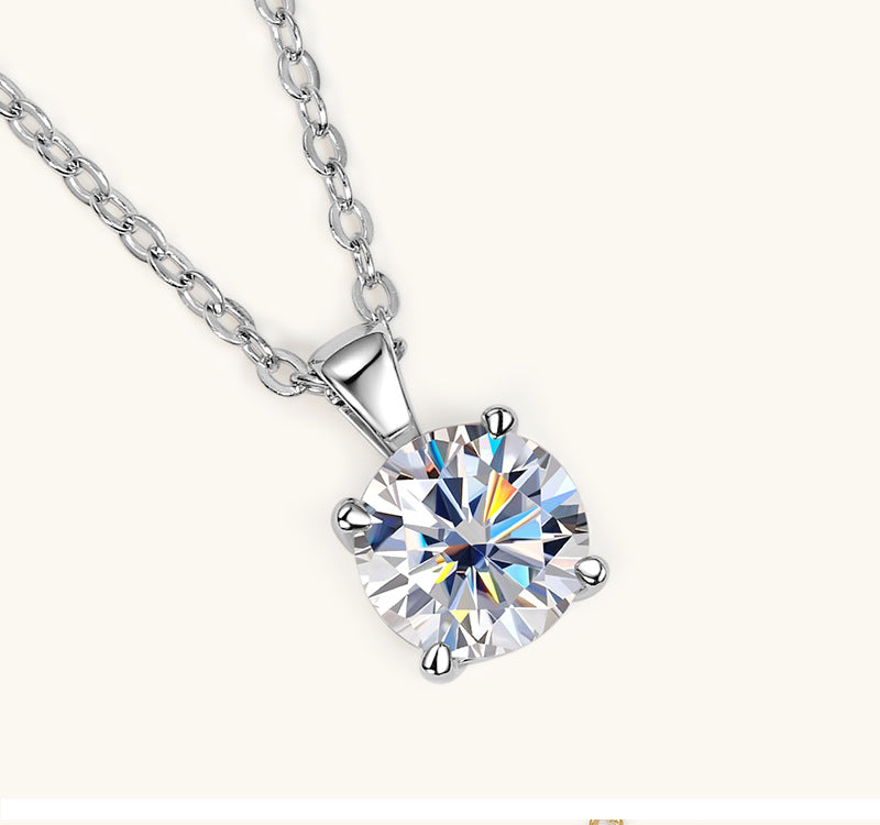 Elegant Four-Claw Diamond Pendant Necklace with 925 Silver and 18K Gold Plating