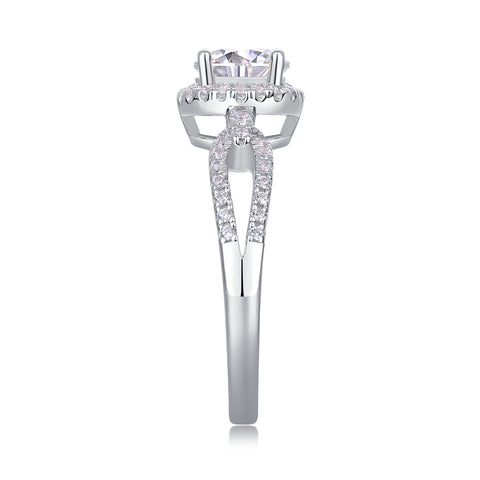 S925 Silver Moissanite Wedding Ring with Halo and Split Shank Design