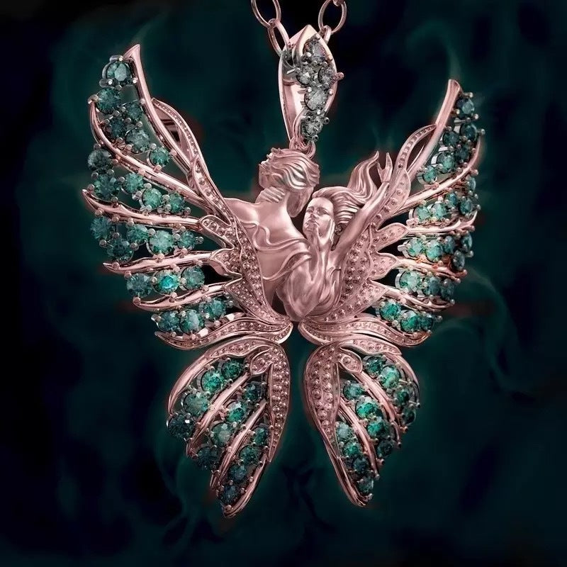 Angel Wings Diamond Butterfly Pendant Necklace for Couples - 1