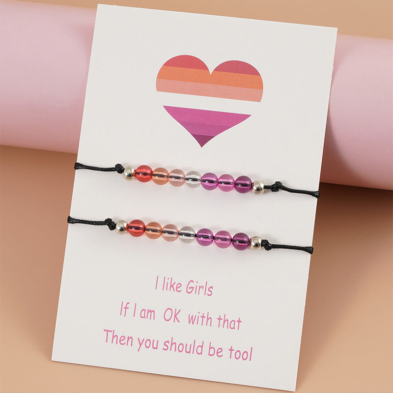 Adjustable Colorful Beaded Bisexual Couple Bracelet Set - 5