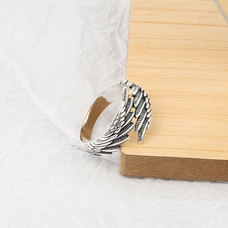 Love Couple Silver Ring and Bracelet Set with Angel Wings