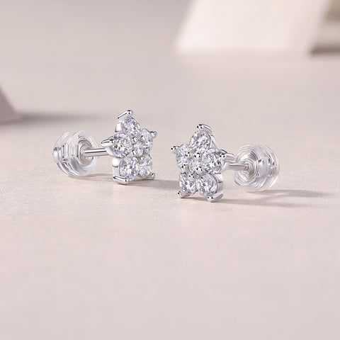 1Paris Flower S925 Sterling Silver Moissanite Stud Earrings Elegant Floral Design