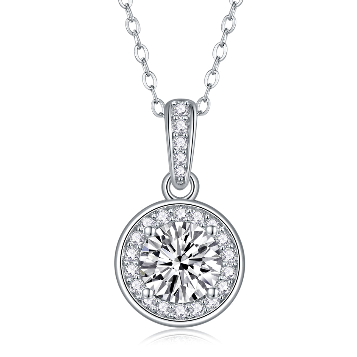 1Carat Moissanite Pendant Necklace in S925 Sterling Silver with Platinum Plating