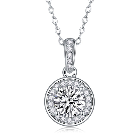 1Carat Moissanite Pendant Necklace in S925 Sterling Silver with Platinum Plating