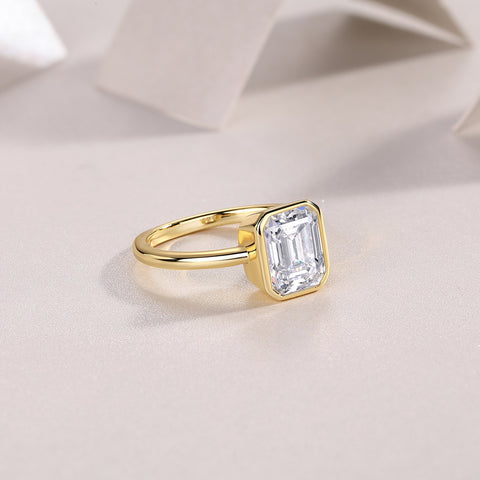 S925 Sterling Silver Moissanite Ring Gold-Plated Octagonal 7x9mm Elegant Fashion Jewelry
