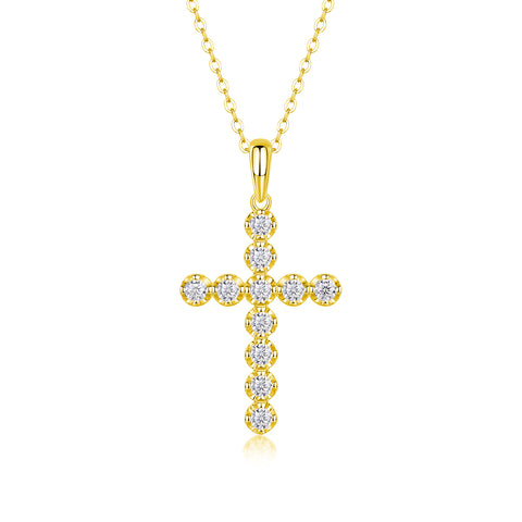 S925 Sterling Silver Cross Pendant Necklace with Sparkling Moissanite Accents