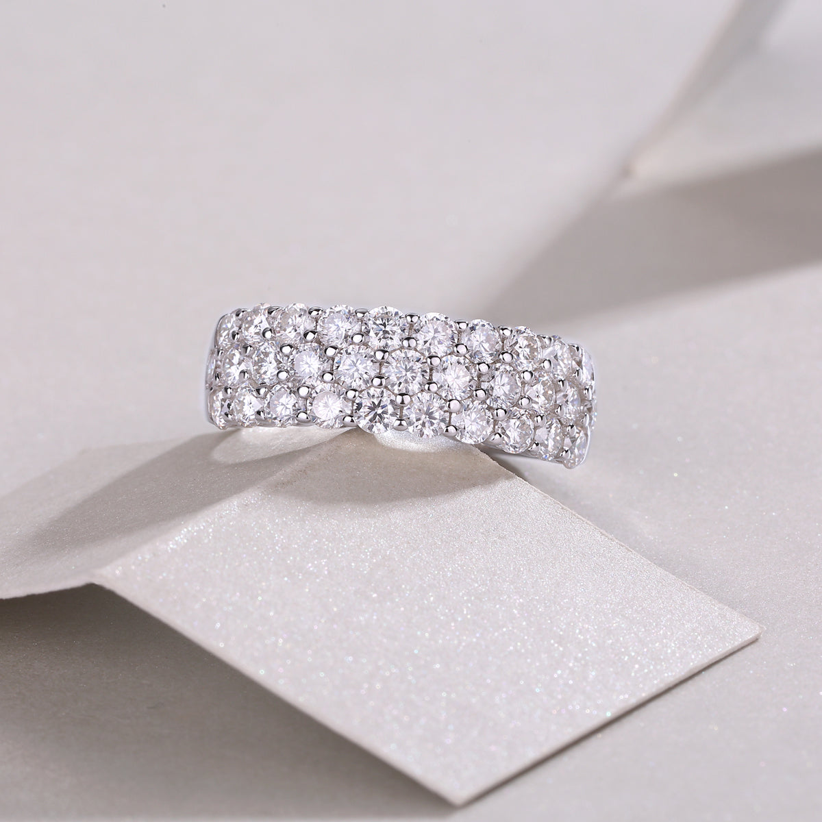 Multi-row Moissanite Silver Ring Luxury Fine Jewelry
