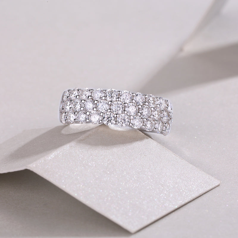 Multi-row Moissanite S925 Silver Ring Modern Elegant Fine Jewelry - 4