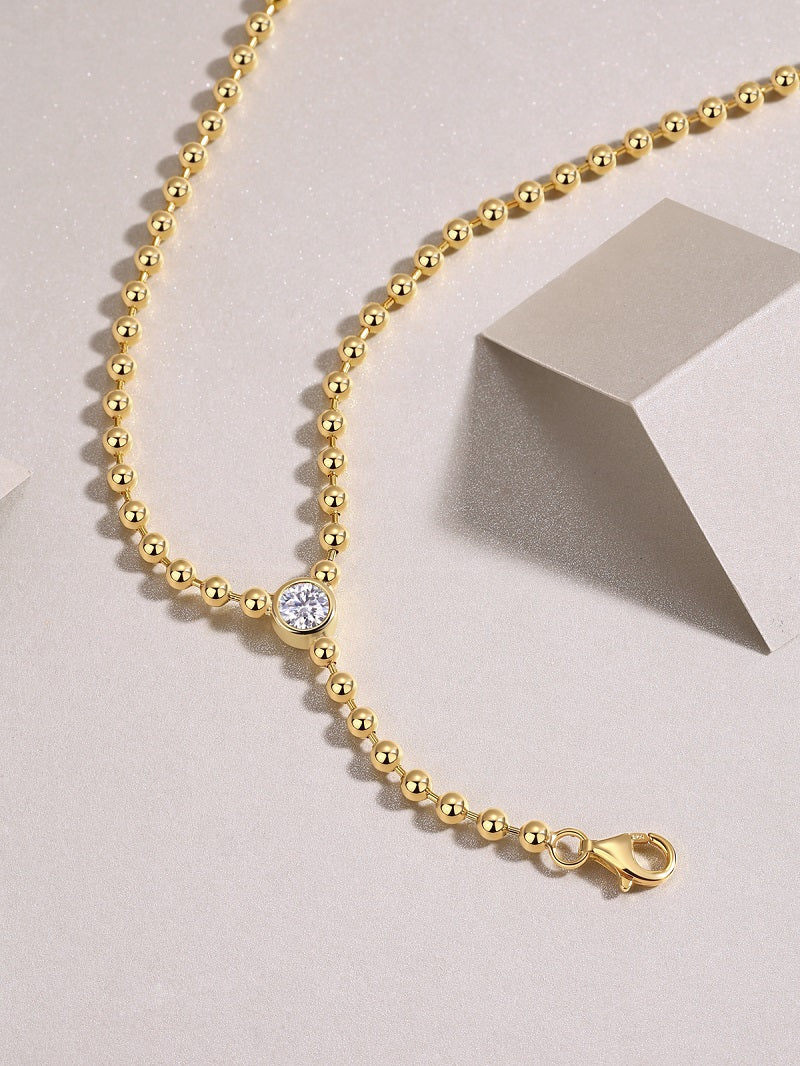 1Time Interlaced Moissanite Necklace Pendant Set S925 Sterling Silver Gold Plated Modern Elegant