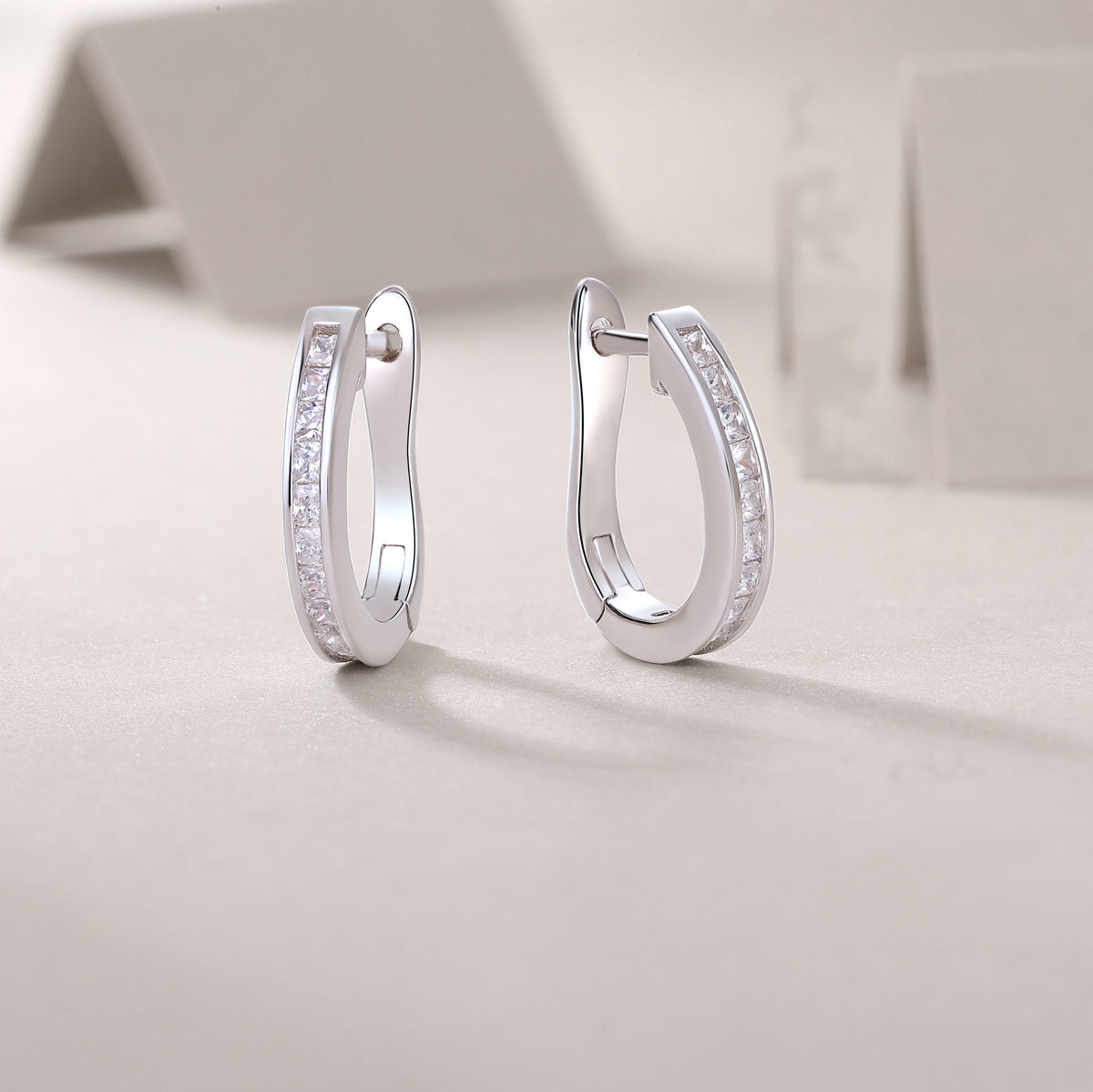 S925 Sterling Silver Moissanite Hoop Earrings with Platinum-Plated Finish