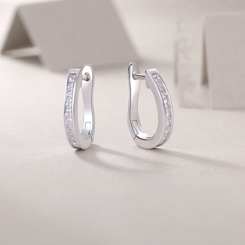S925 Sterling Silver Moissanite Hoop Earrings with Platinum-Plated Finish