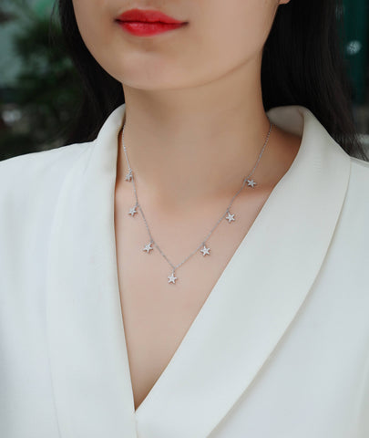 1Star Love Sterling Silver Moissanite Star Pendant Necklace Set