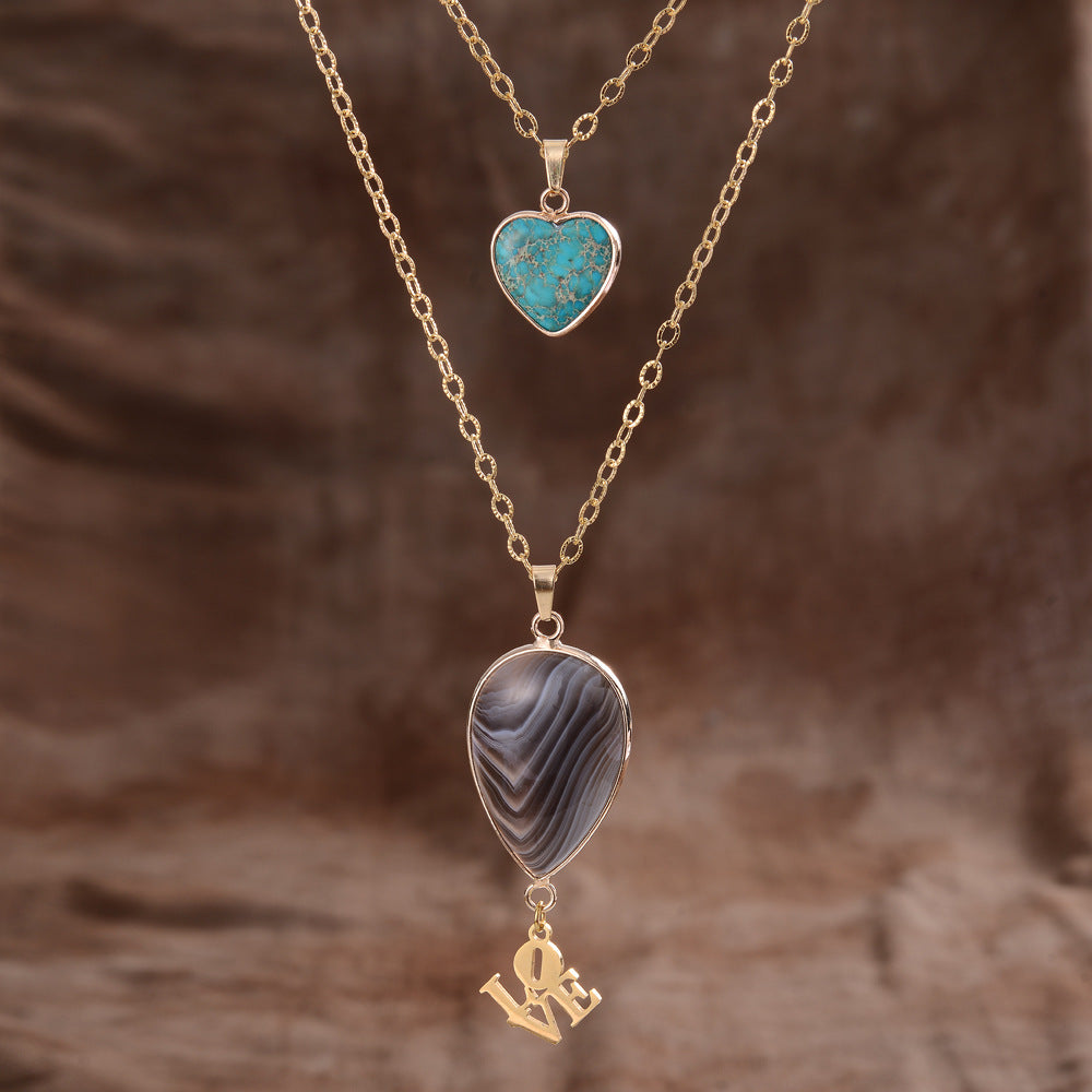 Moonstone Double Chain Pendant Necklace for Valentine's Day