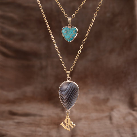 Moonstone Double Chain Pendant Necklace for Valentine's Day