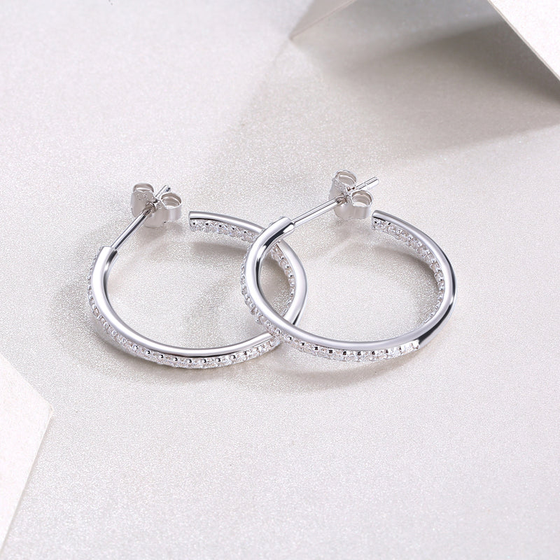 1Ribbon Square Moissanite S925 Sterling Silver Hoop Earrings Platinum-Plated Studs - 2