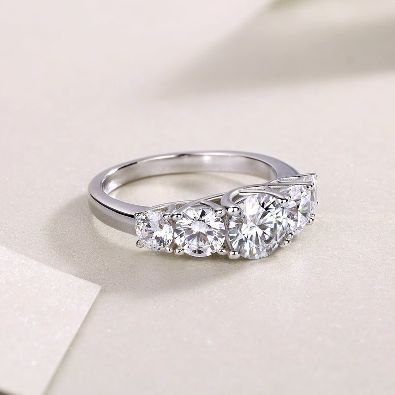 S925 Silver Moissanite Ring 1 Carat Multi-Stone Elegant Design - 6