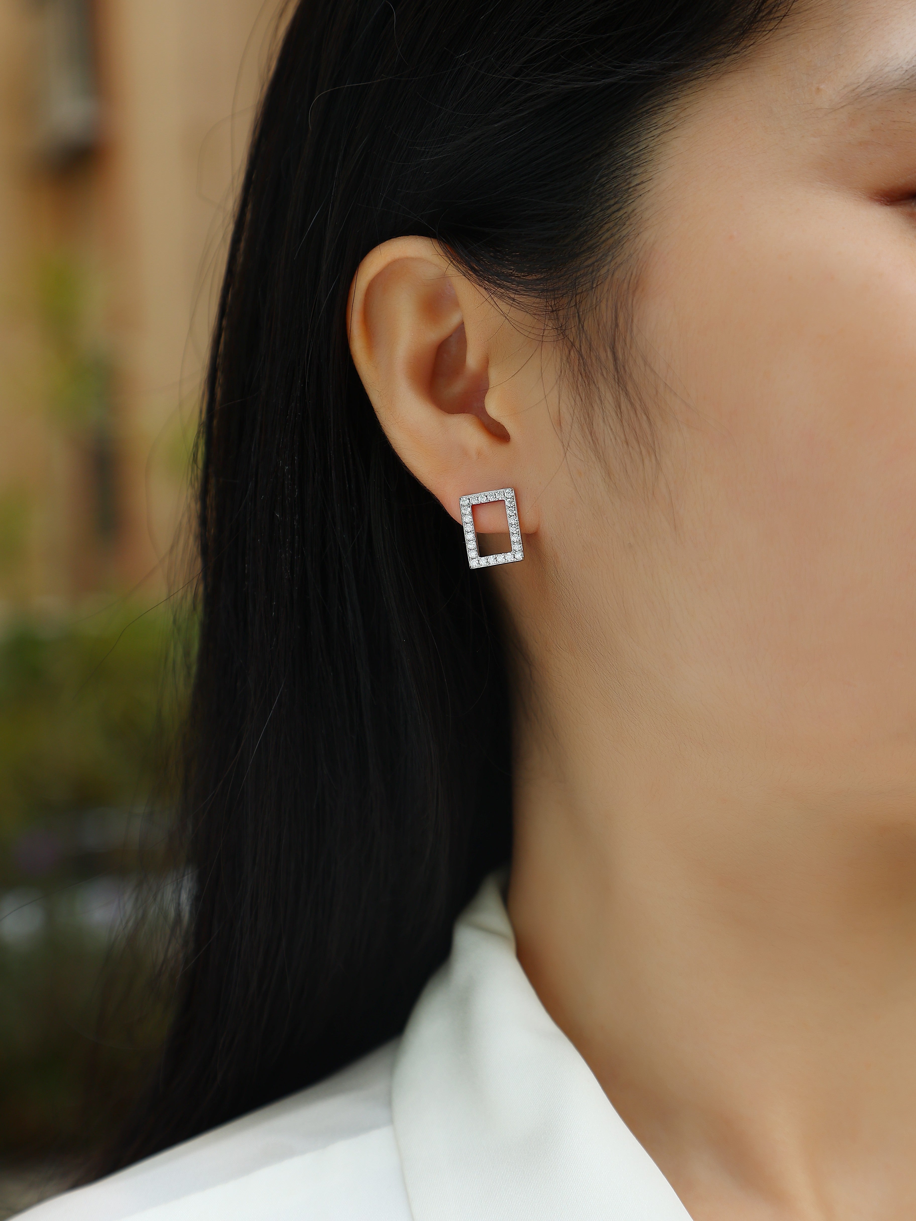 S925 Sterling Silver Moissanite Rectangle Stud Earrings Modern Elegant Fine Jewelry