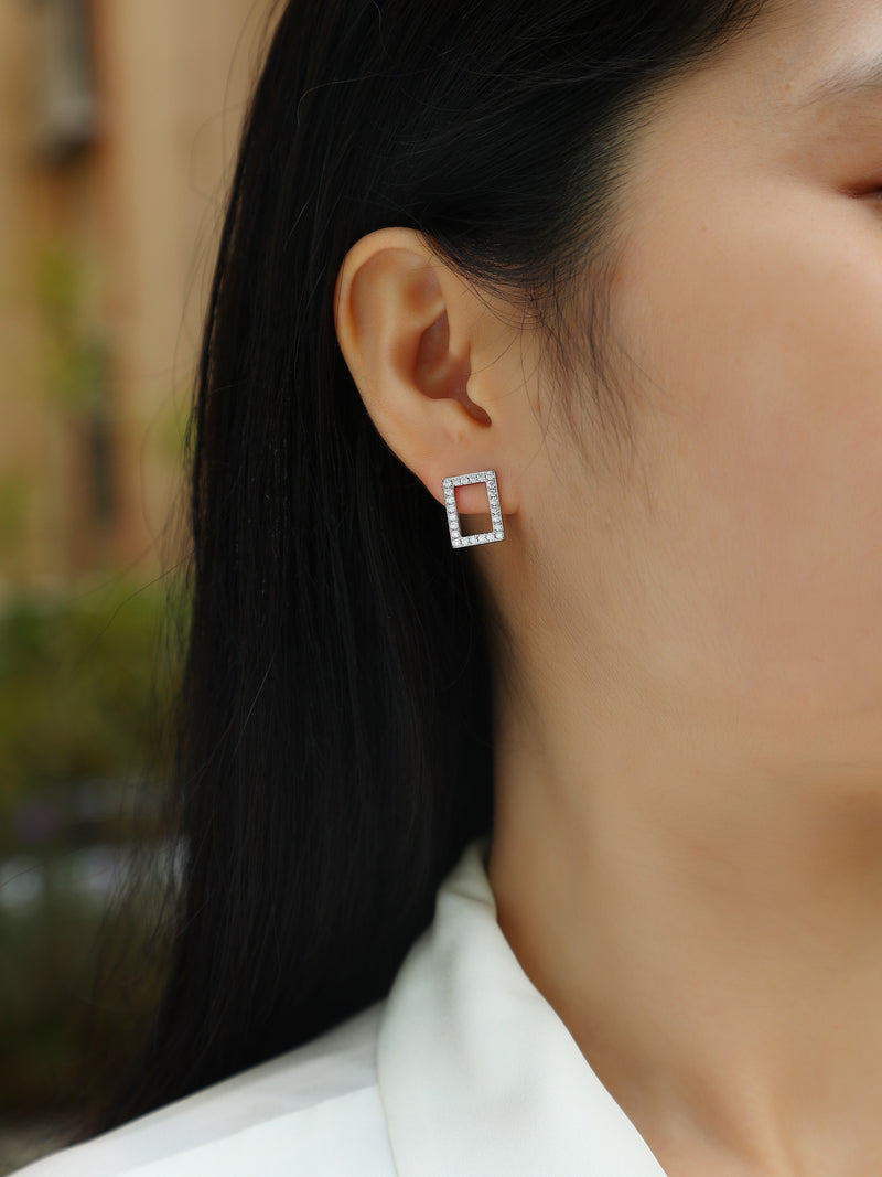 S925 Sterling Silver Moissanite Rectangle Stud Earrings Modern Elegant Fine Jewelry - 4