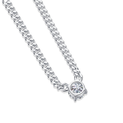 S925 Silver Cuban Necklace with 1 Carat Moissanite Pendant Luxury Fashion Jewelry
