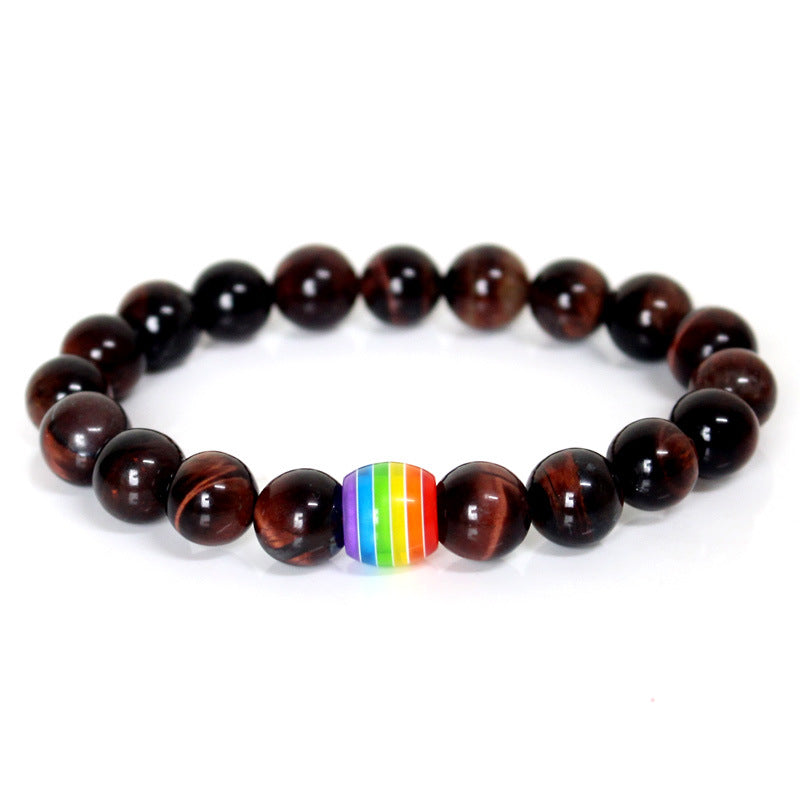 Rainbow Bead Natural Stone Pride Bracelet Unisex Strand - 1