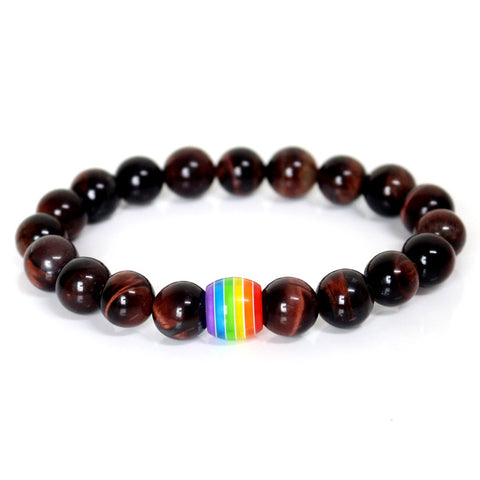 Rainbow Bead Natural Stone Pride Bracelet Unisex Strand