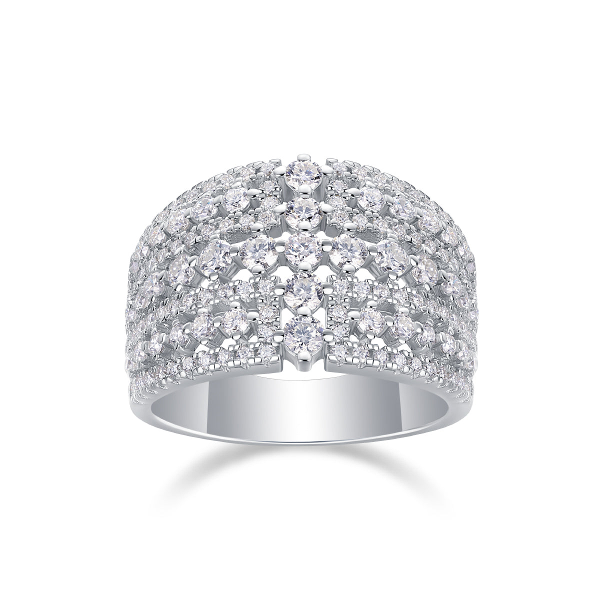 Luxurious Moissanite Silver Ring with Multiple Diamonds in S925
