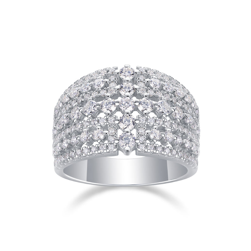 Luxurious Moissanite Silver Ring in S925 with Wide Band and Multiple Diamonds - 1