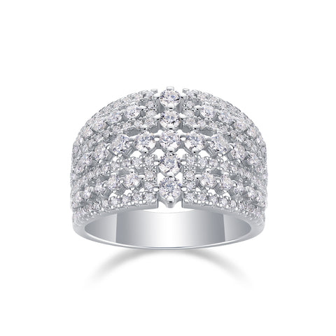 Luxurious Moissanite Silver Ring with Multiple Diamonds in S925