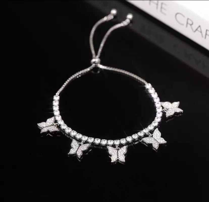 Delicate Butterfly Copper Bracelet with Micro-Set Zircon Accents