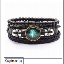 Men's Braided Leather Cord Bracelet with Alloy Zodiac Charm