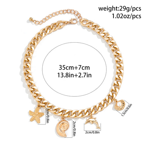 Boho Beach Charm Necklace and Bracelet Set for Women