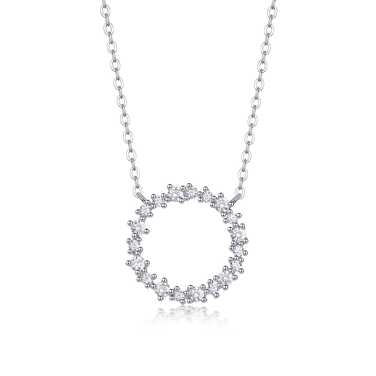 S925 Sterling Silver Moissanite Circle Pendant Necklace with Platinum Plating