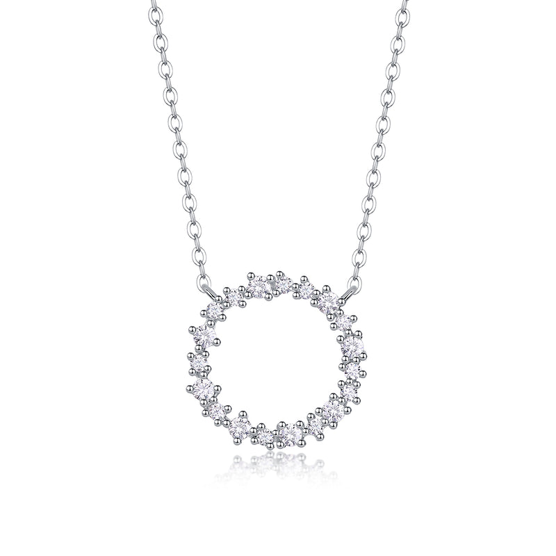 S925 Sterling Silver Moissanite Circle Pendant Necklace with Platinum Plating - 2