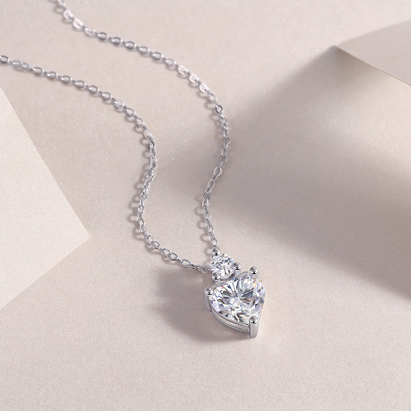 Heart-Shaped Moissanite Pendant Necklace in S925 Sterling Silver with Platinum Plating - 3