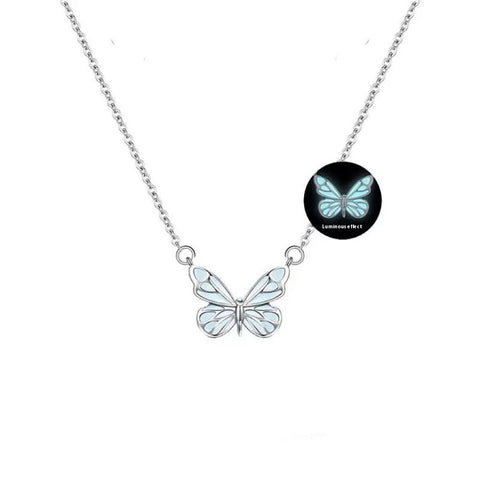 Blue Glow Butterfly Necklace and Bracelet Set for Women
