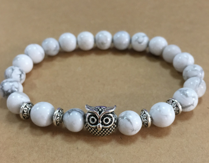 Natural Stone Owl Head Yoga Bracelet for Everyday Wear