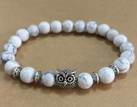 Natural Stone Owl Head Yoga Bracelet for Everyday Wear