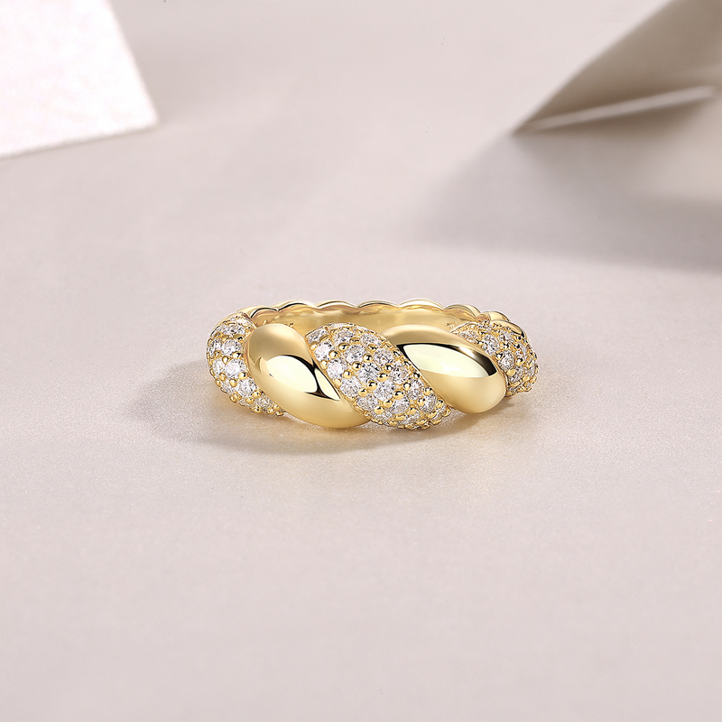 S925 Sterling Silver Gold-Plated Moissanite Ring Modern Elegant Fashion Jewelry - 9
