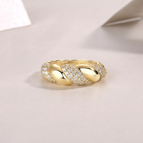S925 Sterling Silver Gold-Plated Moissanite Ring Fashion Jewelry Accessory