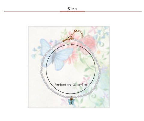 White Pearl Choker Necklace with Butterfly Charm for Women