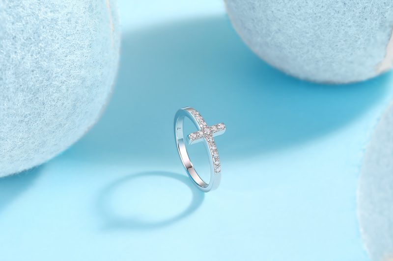 1Holy Light Cross S925 Sterling Silver Ring with Moissanite Accent Modern & Elegant - 3