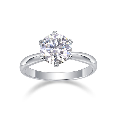 Classic Six-Prong Moissanite Silver Open Ring in S925 Sterling Silver
