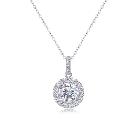 S925 Sterling Silver 2-Carat Moissanite Halo Pendant Necklace Modern & Elegant
