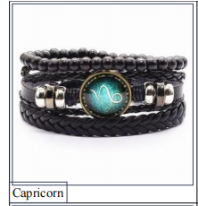 Men's Braided Leather Cord Bracelet with Alloy Zodiac Charm