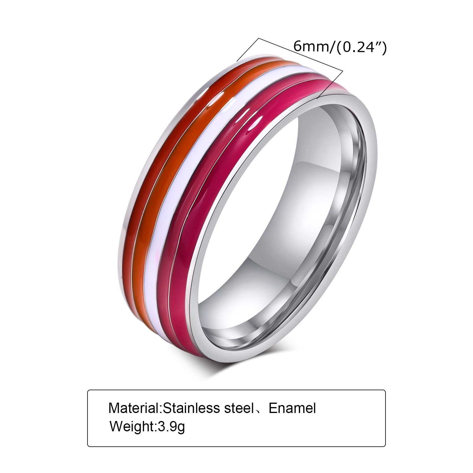 8mm Rainbow Titanium Steel Men's Flag Ring