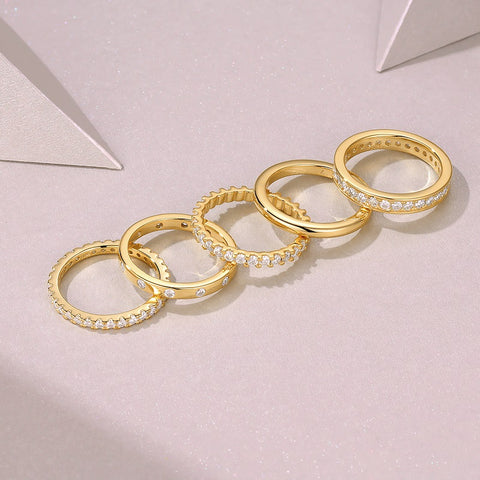 S925 Sterling Silver Gold-Plated Moissanite Ring Unisex Modern Elegant Fine Jewelry