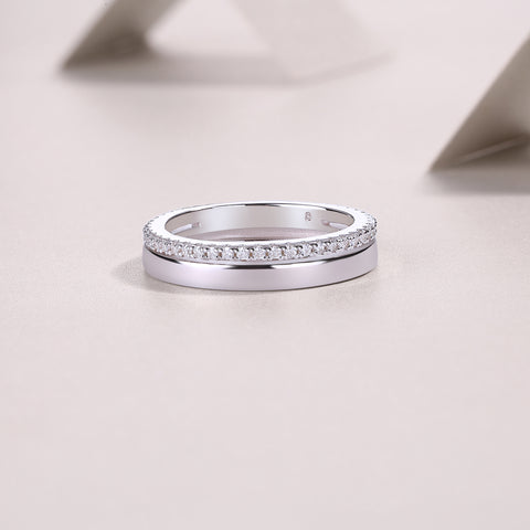 S925 Sterling Silver Double Ring with Moissanite Accent Modern Elegant Fine Jewelry