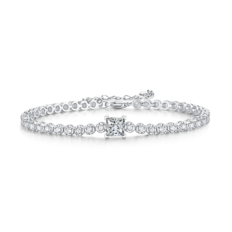S925 Silver Moissanite Square Diamond Tennis Bracelet Elegant Modern Jewelry - 2